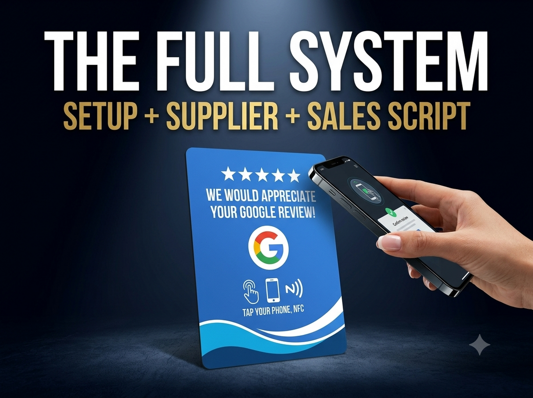 Google Review Card FULL SYSTEM: Supplier + Programming Guide + Sales Script + CRM